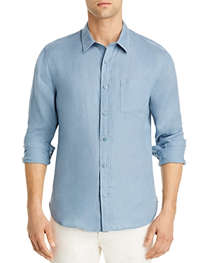 Vince Solid Linen Button Down Shirt In Highwater