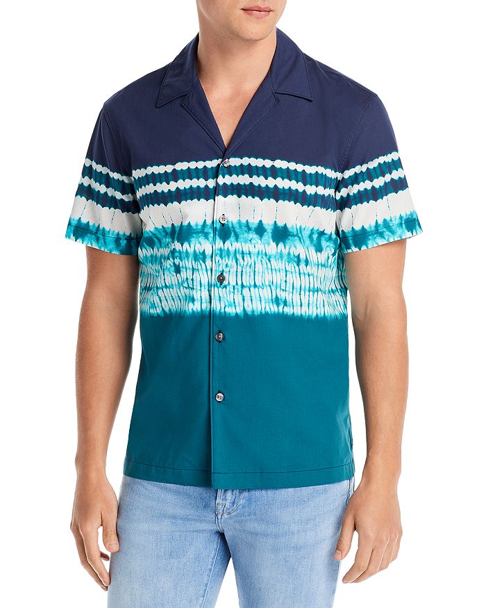 INC International Concepts Men's Regular Fit Tie Dyed Stripe Camp Shirt Pink Size XXX-Large