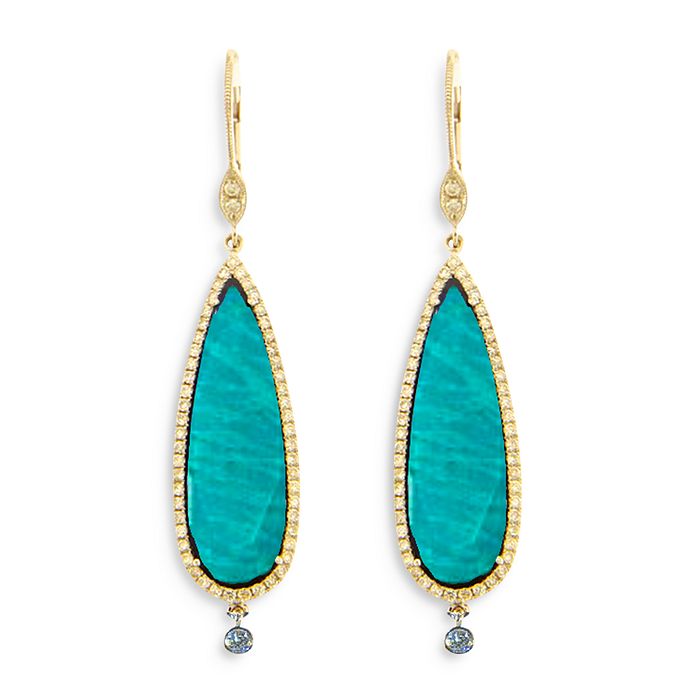 Meira T 14K Yellow Gold Elongated Turquoise & Diamond Teardrop Earrings