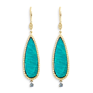Meira T 14k Yellow Gold Elongated Turquoise & Diamond Teardrop Earrings In Blue/gold