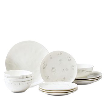 Lenox Oyster Bay - Set 4 Piatti Piani In Porcellana Bianca Con Accenti Grigi, 26,5 Cm, Lavabili In Lavastoviglie