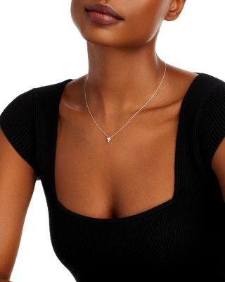 18K Gold Small Cross Pendant Necklace with Diamonds, 16"