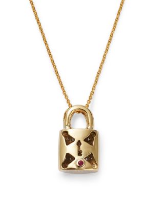 18K Yellow Gold Diamond Padlock Pendant Necklace, 16"