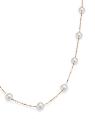 Cultured Freshwater Pearl Station Necklace in 14K Yellow Gold, 17" 