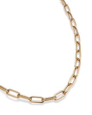 18K Yellow Gold Polished & Textured Paperclip Link Chain Necklace, 17"