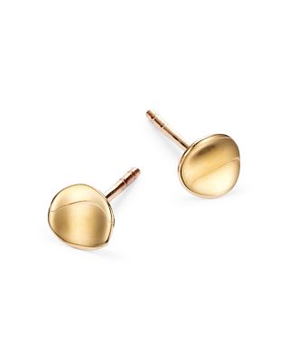 Curved Circle Stud Earrings in 14K Yellow Gold - Exclusive 