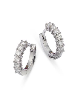 18K White Gold Small Hoop Earrings with Diamonds
