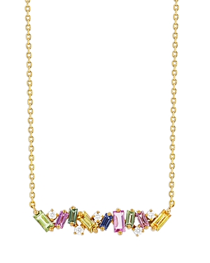 Suzanne Kalan 18k Yellow Gold Fireworks Rainbow Sapphire & Diamond Bar Necklace, 16-18 In Multi/gold