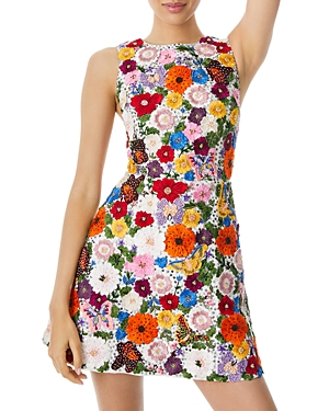 Alice and Olivia Lindsey Floral-Embellished Cotton Mini Dress