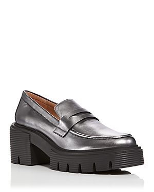 Stuart Weitzman Soho Metallic Casual Penny Loafers In Gunmetal
