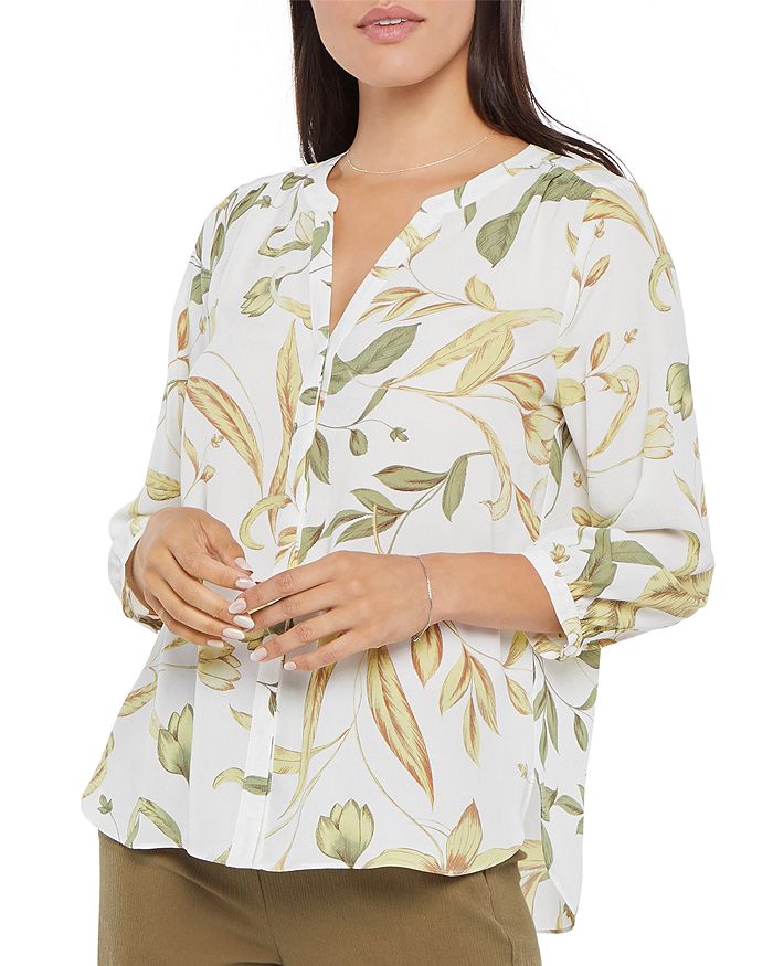 Nydj Three Quarter Sleeve Printed Pintucked Back Blouse In Givernygdn