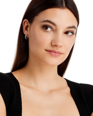 Diamond Bezel Set Huggie Hoop Earrings in 14K White Gold, .30 tcw&nbsp;