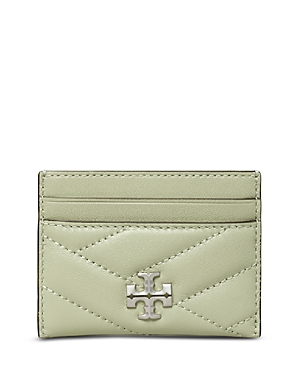 Tory Burch Kira Chevron Leather Card Case In Pine Frost/rolled Gold