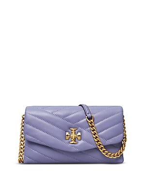 Tory Burch Kira Chevron Quilted Leather Wallet On A Chain In Dark Lotus/rolled Gold