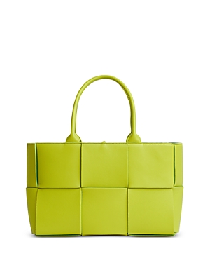 Bottega Veneta Small Arco Woven Leather Tote In Acid Kiwi