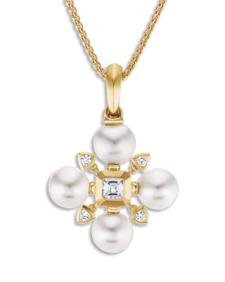 David Yurman 18K Yellow Gold Renaissance Cultured Akoya Pearl & Diamond Pendant Necklace, 18