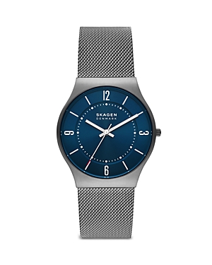 Skagen Men's Grenen In Silver-tone Stainless Steel Mesh Bracelet Watch, 37mm In Blue/silver