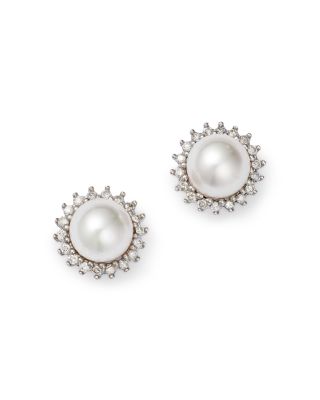 Cultured Akoya Pearl Stud Earrings with Diamonds in 14K White Gold, 6.5mm&nbsp;- Exclusive