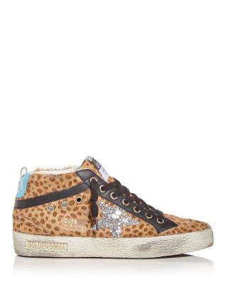 Women's Mid Star Giraffe Print Real Calf Hair Mid Top Sneakers