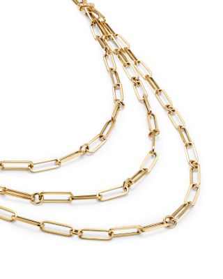 18K Yellow Gold Designer Gold Diamond Layered Paperclip Link Necklace, 15"