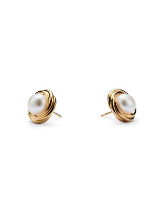 14K Yellow Gold Knot Stud Earrings with Cultured Freshwater Pearls&nbsp;- Exclusive