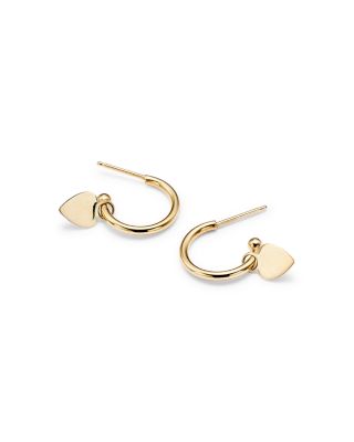 14K Yellow Gold Small Dangling Heart Hoop Earrings - Exclusive