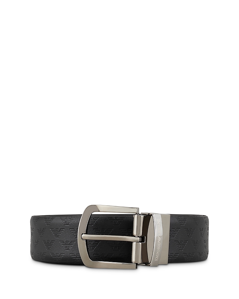 Armani Collezioni Emporio Armani Reversible Logo Embossed Leather Buckle Belt In Black