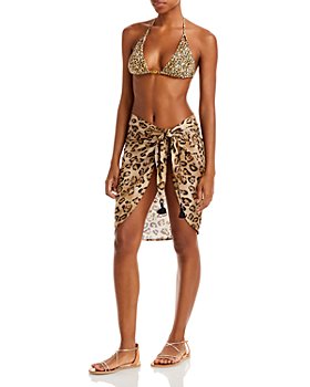 PQ Swim - Chain Trim Leopard Print Bikini Top, Leopard Print Sarong Swim Cover-Up & More