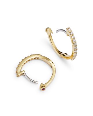 18K Yellow Gold Baby Diamond Huggie Hoop Earrings