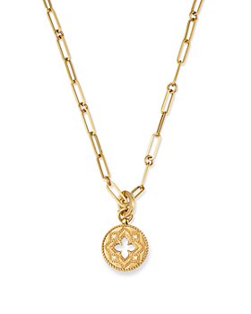 Roberto Coin - 18K Yellow Gold Venetian Princess Diamond Open Floral Medallion Pendant Necklace, 19"