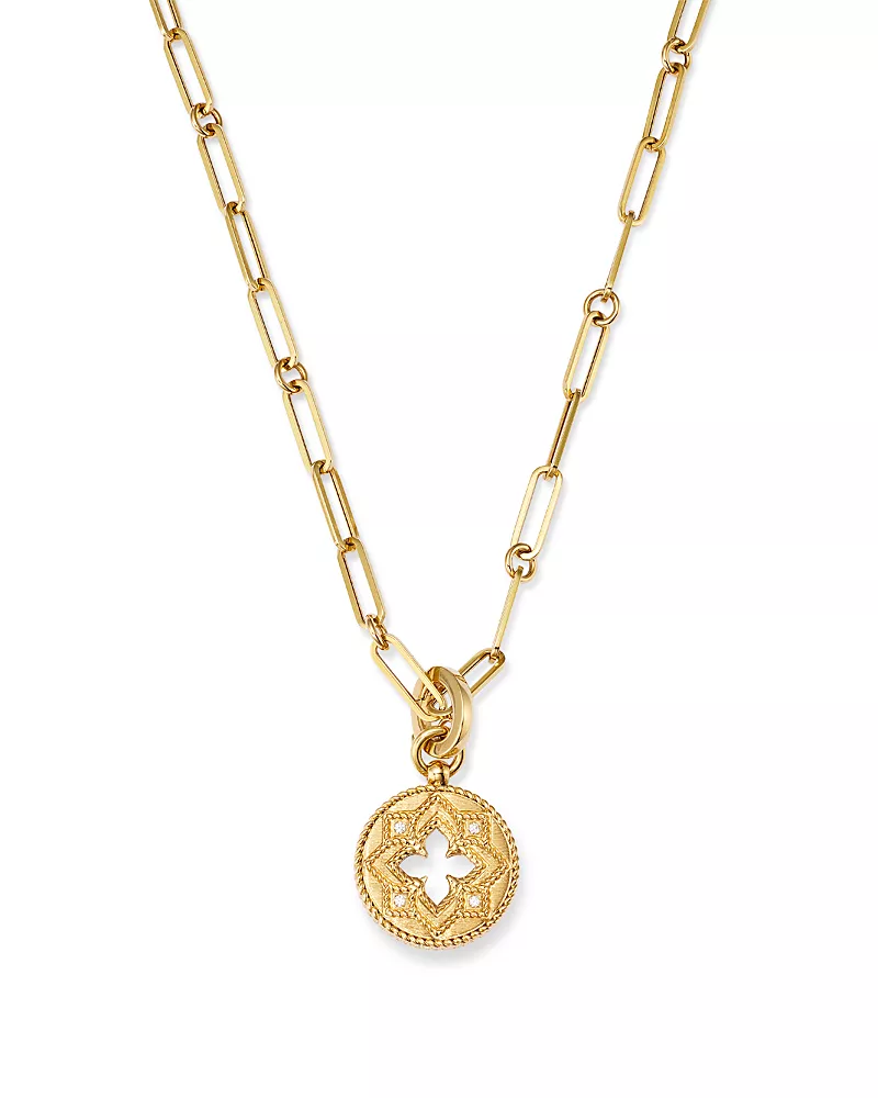 Roberto Coin 18K Yellow Gold Venetian Princess Diamond Open Floral Medallion Pendant Necklace, 19