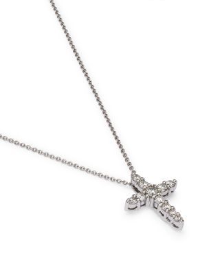 18K White Gold Cross Pendant Necklace with Diamonds, 16"