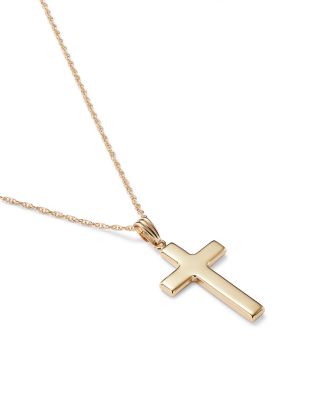 14K Yellow Gold Polished Cross Necklace, 18" 