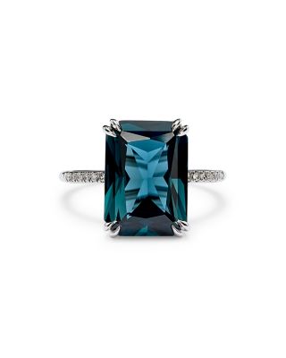 London Blue Topaz & Diamond Statement Ring in 14K White Gold 
