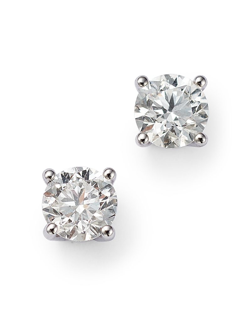 Colorless Certified Round Diamond Stud Earring in 18K White Gold, 0.75 tcw
