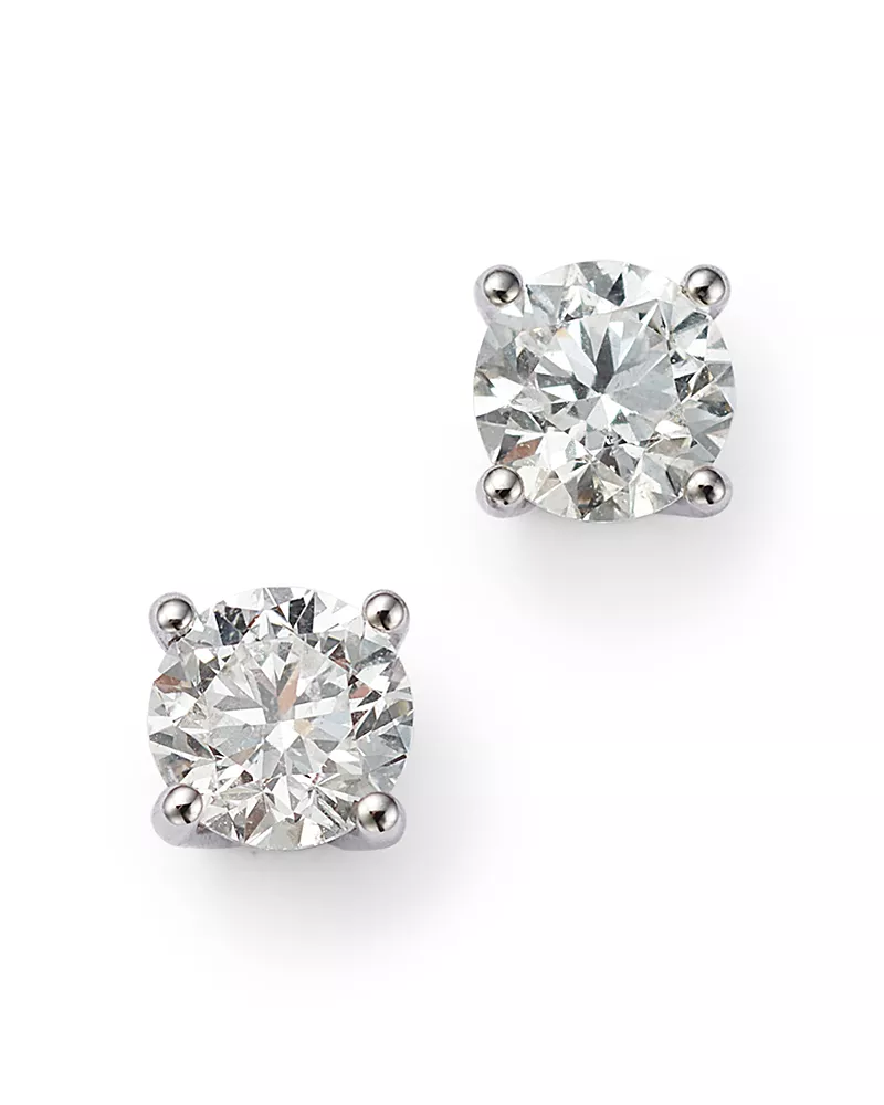 Colorless Certified Round Diamond Stud Earring in 18K White Gold, 0.75 tcw