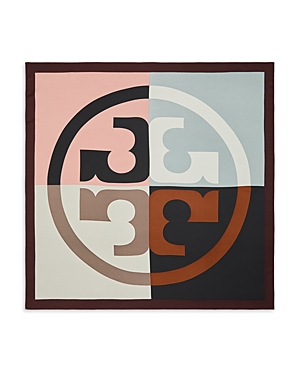 Tory Burch Color Blocked Logo Silk Scarf In Black/multi