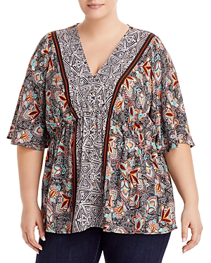 Single Thread Printed Button Front Top In Black Ethnic Flor