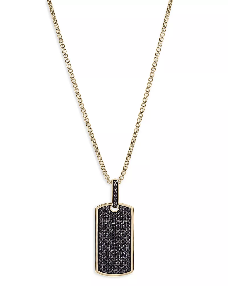 Bloomingdale's Fine Collection Men's Black Diamond Dog Tag Pendant Necklace in 14K Yellow Gold, 0.50 tcw