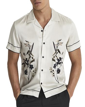 REISS - Fierro Camp Collar Short Sleeve Floral Shirt