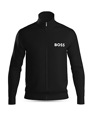 Shop Hugo Boss Ease Cotton Logo Print Full Zip Jacket Regular Fit In Black