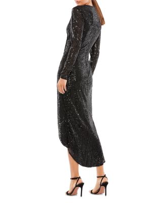 Sequin Knotted Long Sleeve Midi Dress