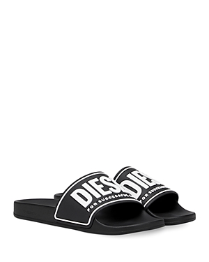 Diesel Men's Sa-mayemi Water-resistant Logo Pool Slides In Black/white