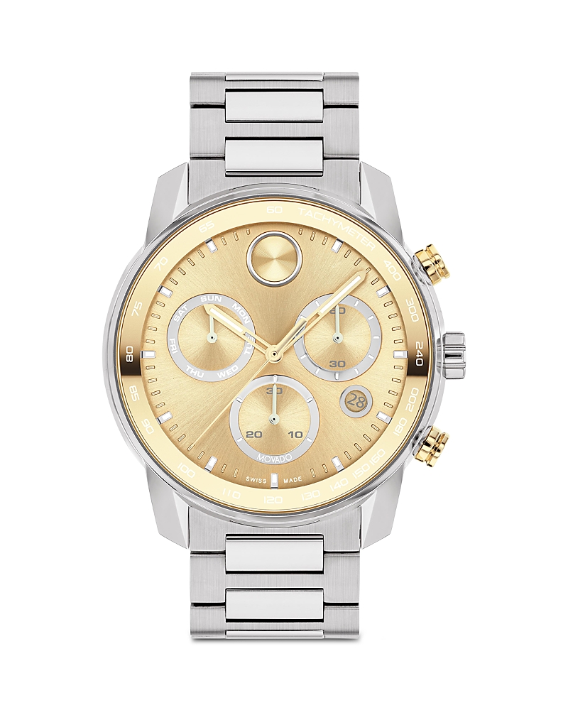 Movado Men's Swiss Chronograph Bold Verso Stainless Steel Bracelet Watch 44mm In Gold/silver
