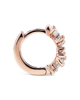 18K Rose Gold Diamond Thick Huggie Hoop Earrings
