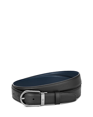 Shop Montblanc Men's Horseshoe Reversible Saffiano Leather Belt In Black/blue