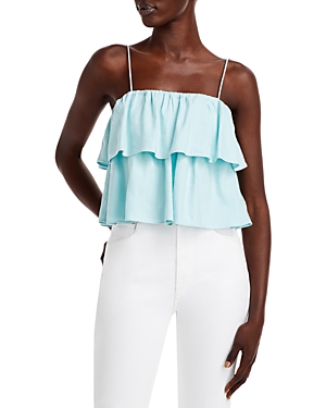 Alice And Olivia Marylynn Ruffled Crop Top In Powder Blue