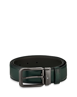 Montblanc Rectangular Buckle Leather Belt In Green/black