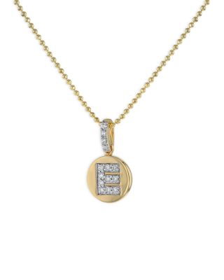 Bloomingdale's Fine Collection Diamond Accent Initial E Disc Pendant Necklace in 14K Yellow Gold, 0.10 ct. t. w. - Exclusive