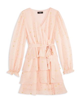 Aqua Girls' Long Sleeve Metallic Star Dress, Big Kid - 100% Exclusive In Pink/gold